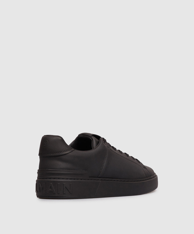 Balmain Черные кожаные кроссовки B-Court с фактурным логотипом HM1VI288LVTR изображение 3