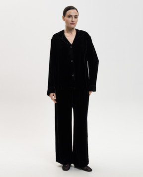 Asceno Чорна оксамитова піжамна сорочка Calabasas з шовком T087F40C01
