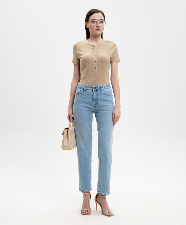 Solotre Бежевая футболка с леном M1AB0132 изображение 2