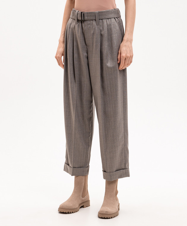 Brunello Cucinelli Сірі штани з вовни в смужку MP189P8995 зображення 3