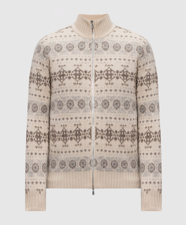 Brunello Cucinelli Бежевий кардиган з кашеміру у візерунок Jacquard M22506316
