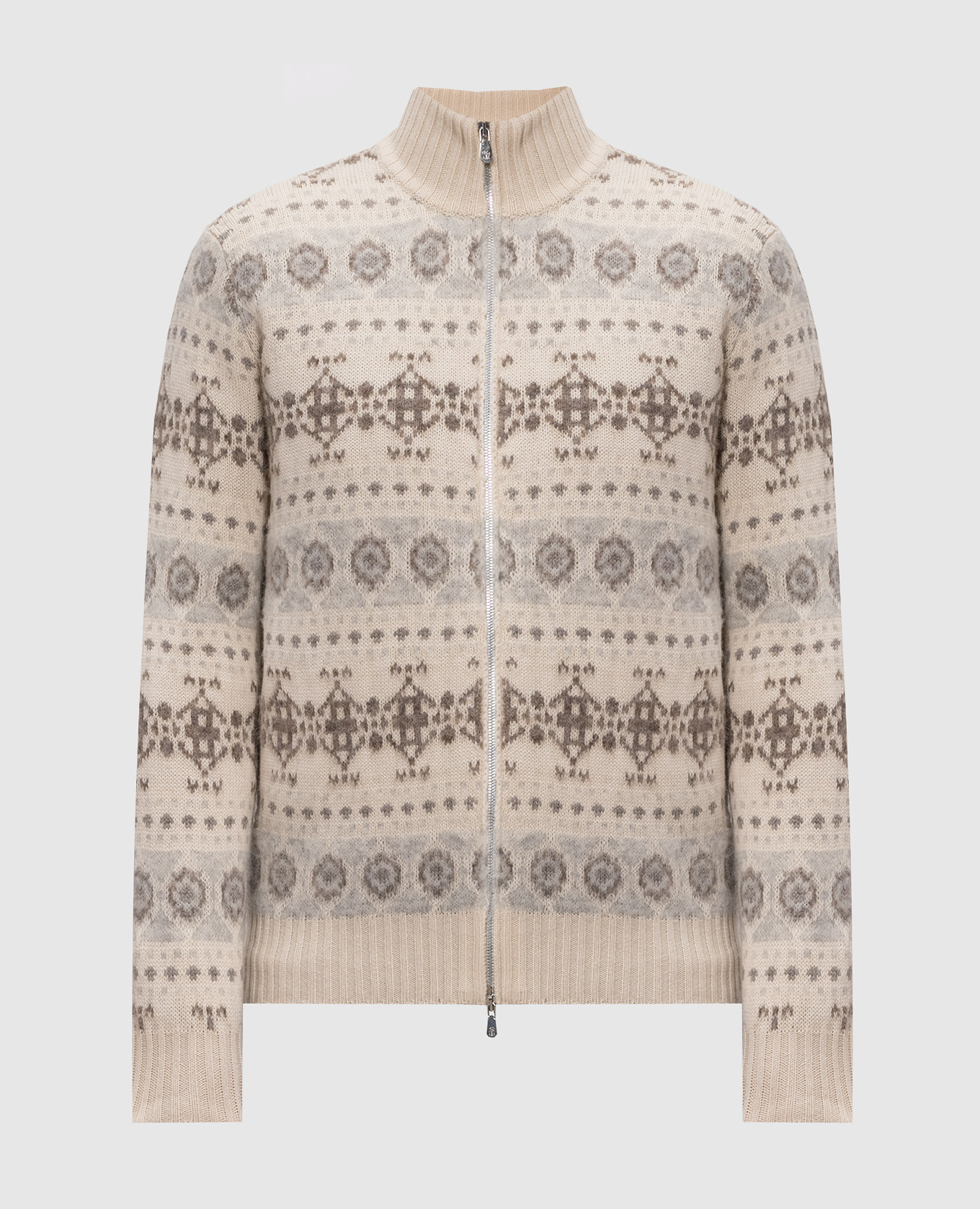 Бежевый кардиган из кашемира в узор Jacquard