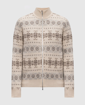 Brunello Cucinelli Бежевий кардиган з кашеміру у візерунок Jacquard M22506316