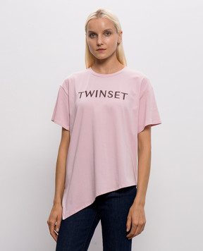 Twinset Рожева футболка з вишивкою логотипа 262LI2HLL