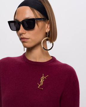 Saint Laurent Золотиста брошка Cassandre з тисненням під шкіру крокодила 470371Y1500w