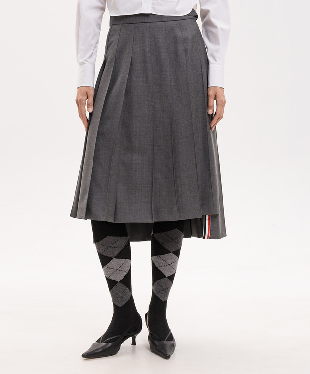 Thom Browne Серая юбка-плиссе из шерсти FGC400V00626 изображение 3