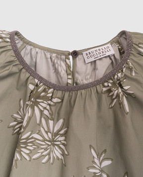 Brunello Cucinelli Детский зеленый топ в цветочный принт с цепочкой мониль BQ970T495B