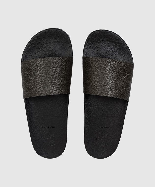 Stefano Ricci Коричневые кожаные слайдеры UG31G760VD изображение 4