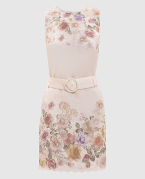 Twinset Бежевое платье из льна в цветочный принт 261TT2571