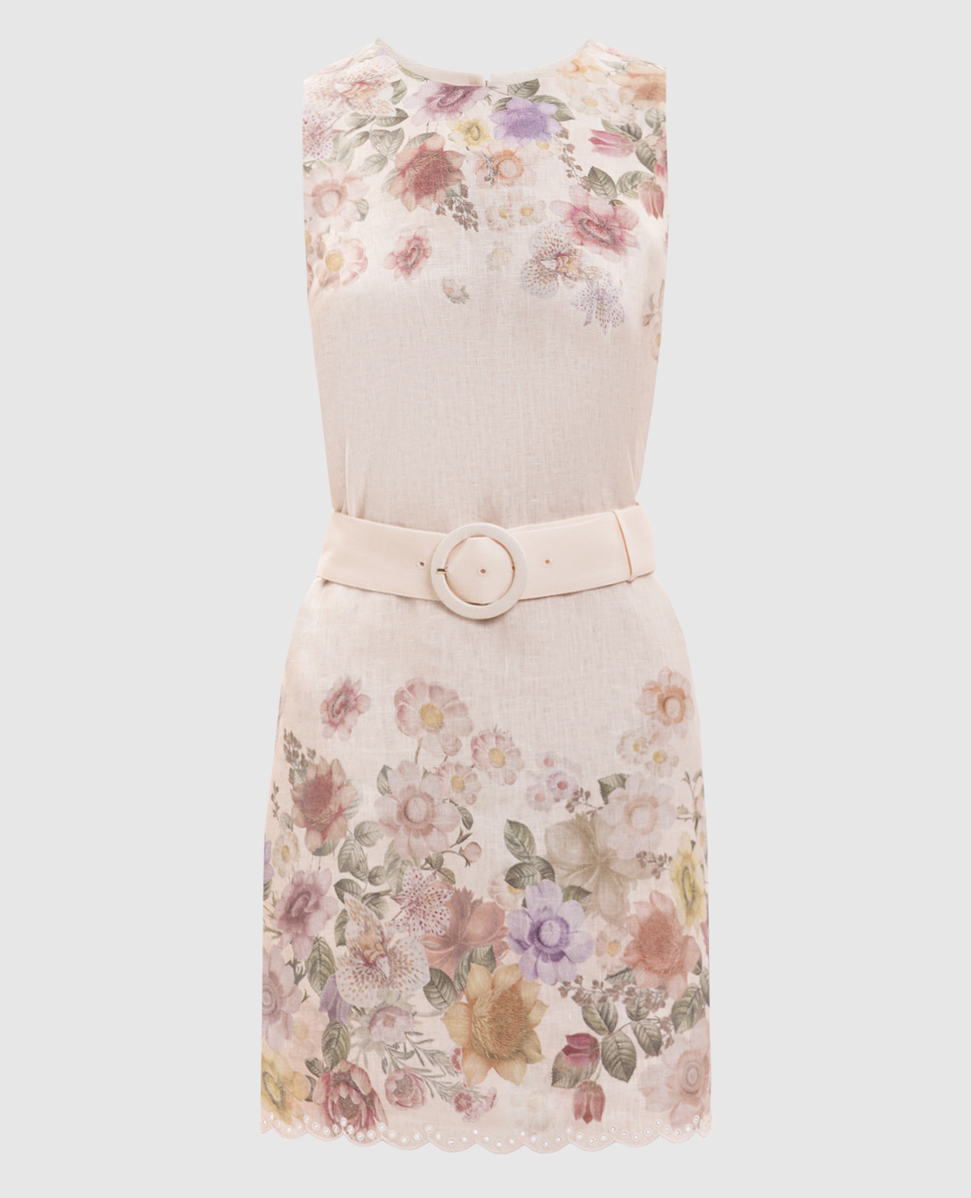 

Бежевое платье из льна в цветочный принт, Бежевый, Повседневные платья