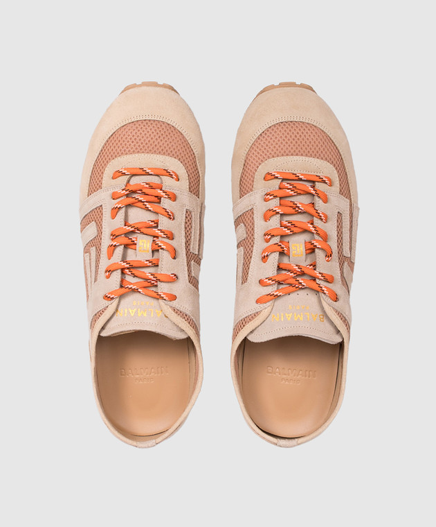 Balmain Бежевые комбинированные кроссовки Racer HM1VI408TECH изображение 4