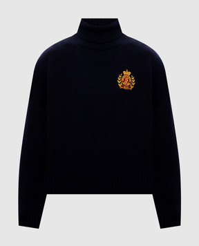 Sporty & Rich Темно-синий свитер NY Crest из шерсти WS06485243BL106