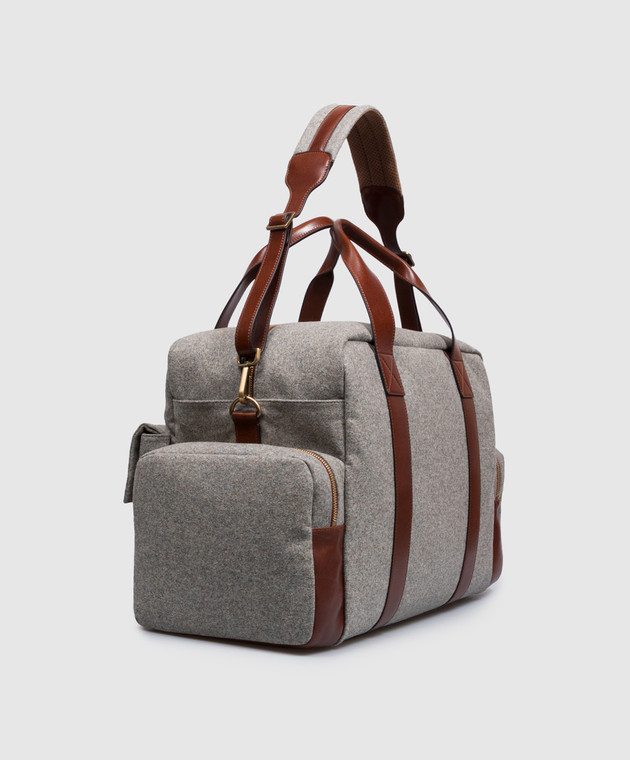 Brunello Cucinelli Серая дорожная сумка из шерсти и кашемира MBPABU323 изображение 3