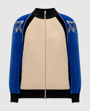 Valentino Бежевая спортивная велюровая куртка с кристаллами 8B3MF25GA4U