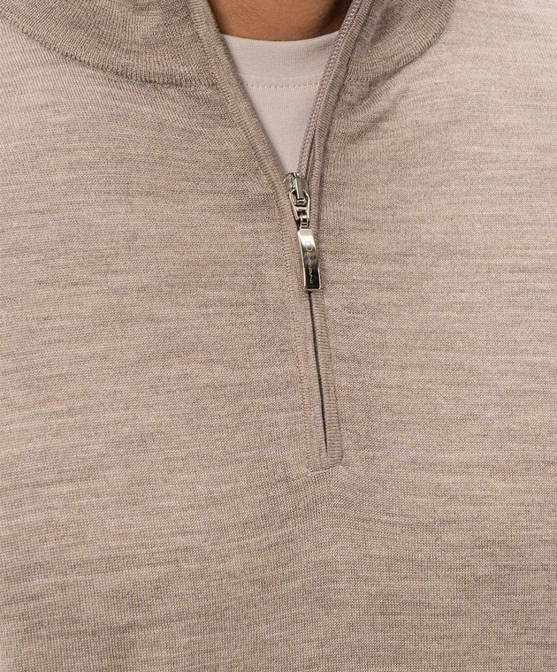 Doriani Cashmere Бежевый джемпер из шерсти, шелка и кашемира с молнией 1818179 изображение 5