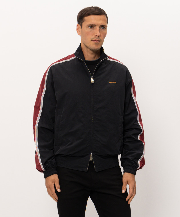 Versace Черная спортивная куртка с вышивкой логотипа 10254681A17589 изображение 3