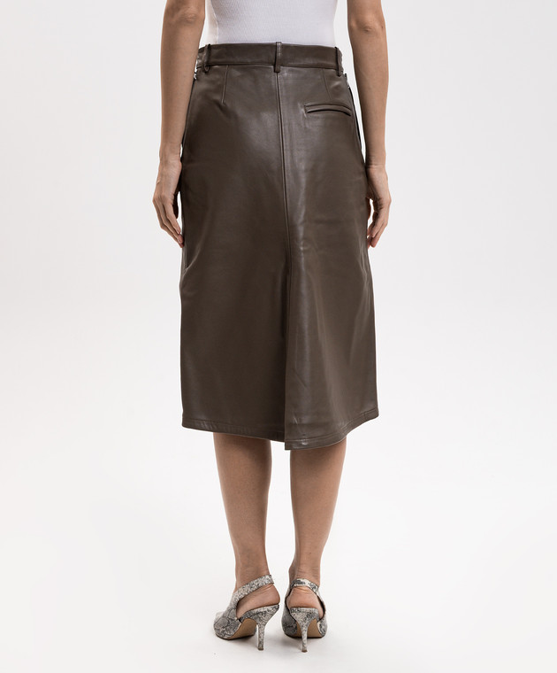 Victoria Beckham Коричнева шкіряна спідниця 1426LSK007677A зображення 4