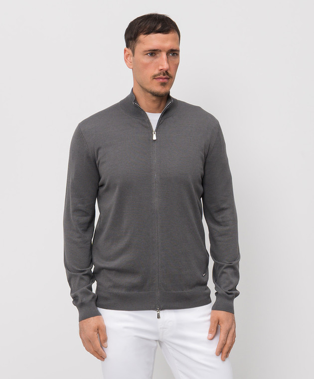 Enrico Mandelli Серый кардиган с шелком 3K033A5645 изображение 3