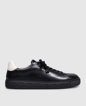 Versace Чорні шкіряні кеди Greca з логотипом 10242061A18384