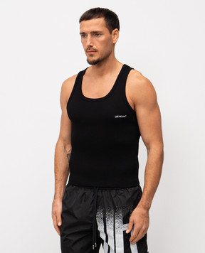 Off-White Чорна майка в рубчик з логотипом OMUY006C99JER002