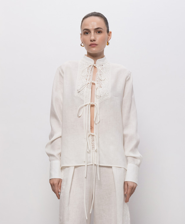 Ermanno Scervino Life Блуза цвета айвори из льна D484K612GQII изображение 3