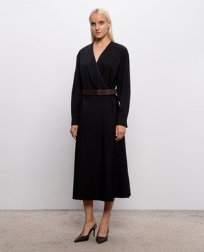 Brunello Cucinelli Черное платье миди с шерстью MB143A5547
