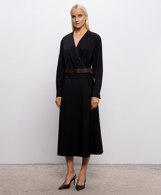 Brunello Cucinelli Черное платье миди с шерстью MB143A5547 изображение 3
