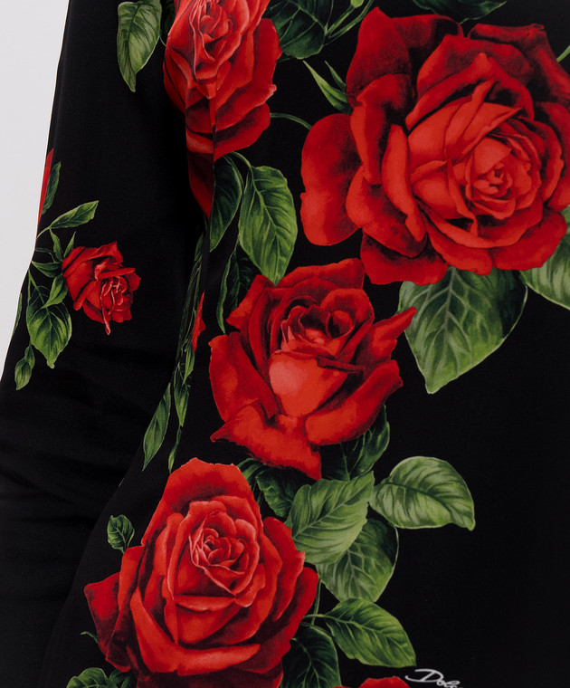 Dolce&Gabbana Чорна сукня міні з шовком в принт F623STFSA9R зображення 5