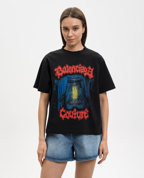 Balenciaga Чорна футболка з принтом логотипом 850990TUVD5