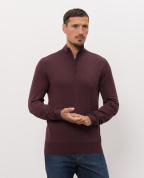 Canali Бордовий джемпер з вовни з блискавкою MK01149C0015