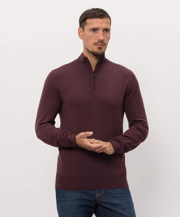 Canali Бордовый джемпер из шерсти с молнией MK01149C0015 изображение 3