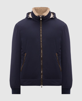 Brunello Cucinelli Синій пуховик з хутром MV4061606