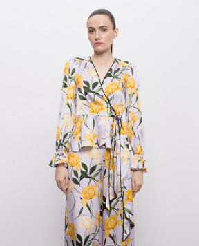 Christy Lynn Фіолетова блуза на запах із шовку в принт CLB405F10