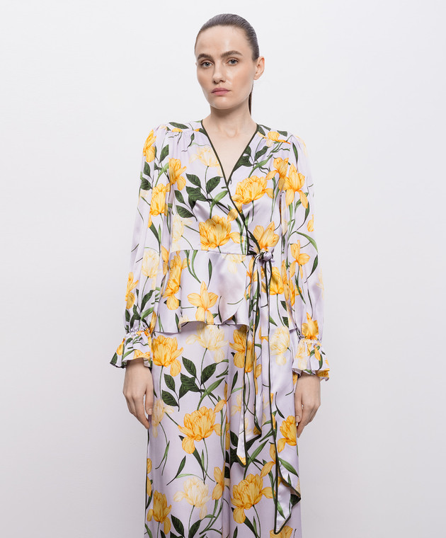 Christy Lynn Фіолетова блуза на запах із шовку в принт CLB405F10 зображення 3