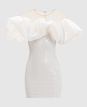 David Koma Белое платье мини с воланом в пайетке RE26DK56D