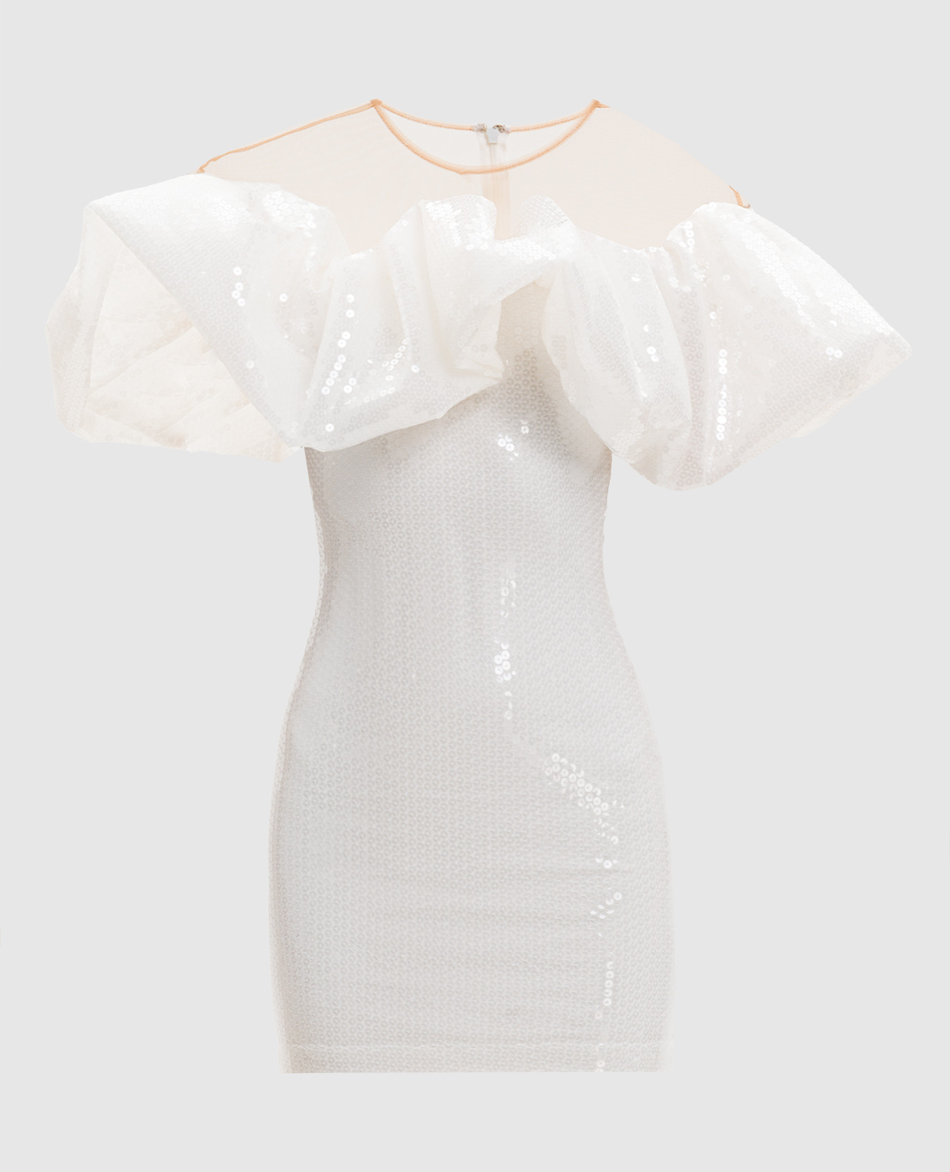 

Белое платье мини с воланом в пайетке, Белый, Коктейльные платья