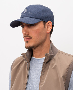 Brunello Cucinelli Кепка синього кольору з льону MR4999850
