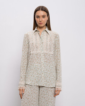 Ermanno Scervino Белая блузка из шелка в цветочный принт D482K345APXWE