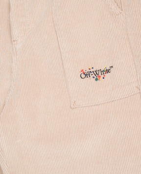 Off-White Дитячі бежеві вельветові штани з логотипом 44BCA00AF5F001