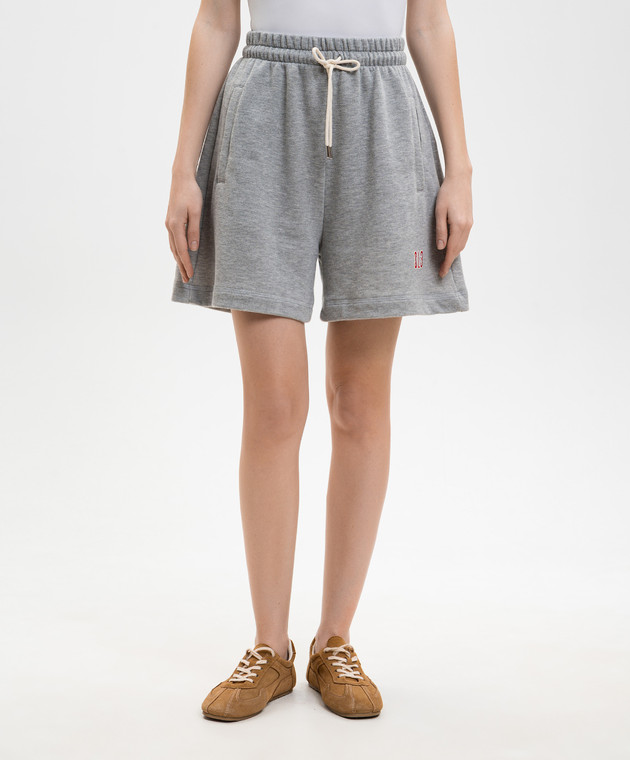 Solotre Серые меланжевые шорты с вышивкой монограммы M1AB0150 изображение 3
