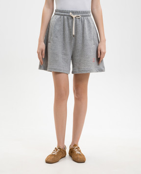 Solotre Серые меланжевые шорты с вышивкой монограммы M1AB0150