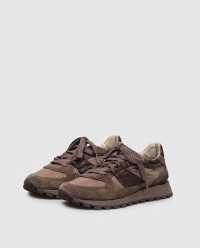 Brunello Cucinelli Коричневые комбинированные кроссовки с логотипом MZSFG3327P