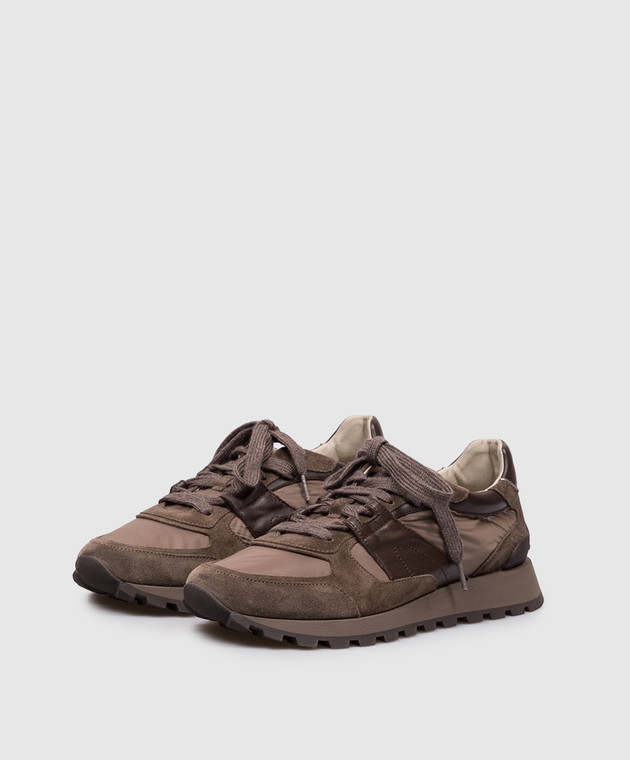 Brunello Cucinelli Коричневые комбинированные кроссовки с логотипом MZSFG3327P изображение 2