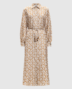 Max Mara Біла сукня-сорочка із шовку в принт з поясом MXMGIARA