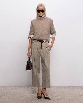 Brunello Cucinelli Бежевий светр з кашеміру та шовку з короткими рукавами MLC349310P