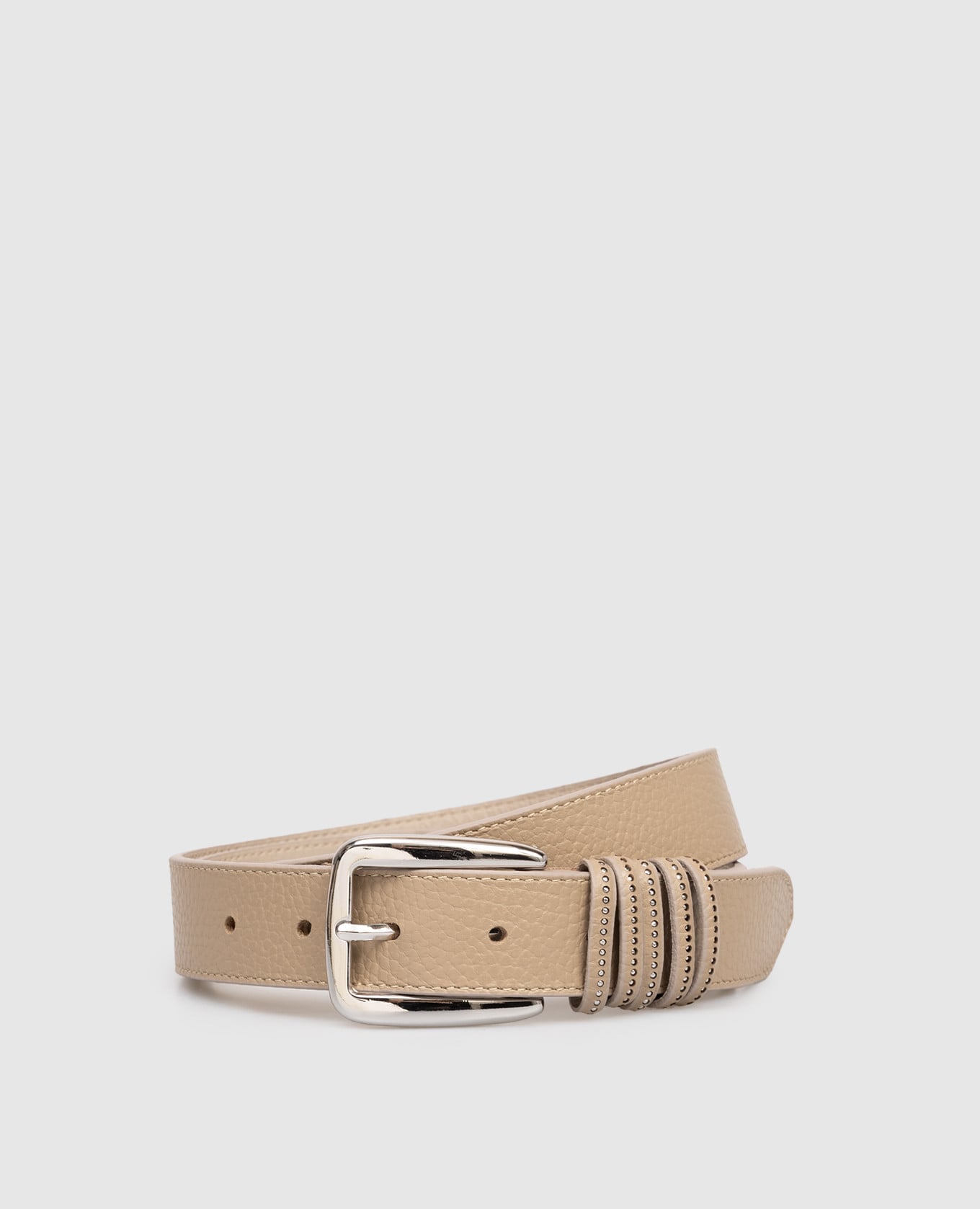 Бежевый кожаный ремень с логотипом