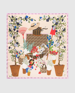 Fendi Бежева хустка із шовку Gardening Foulard FXT091B01T