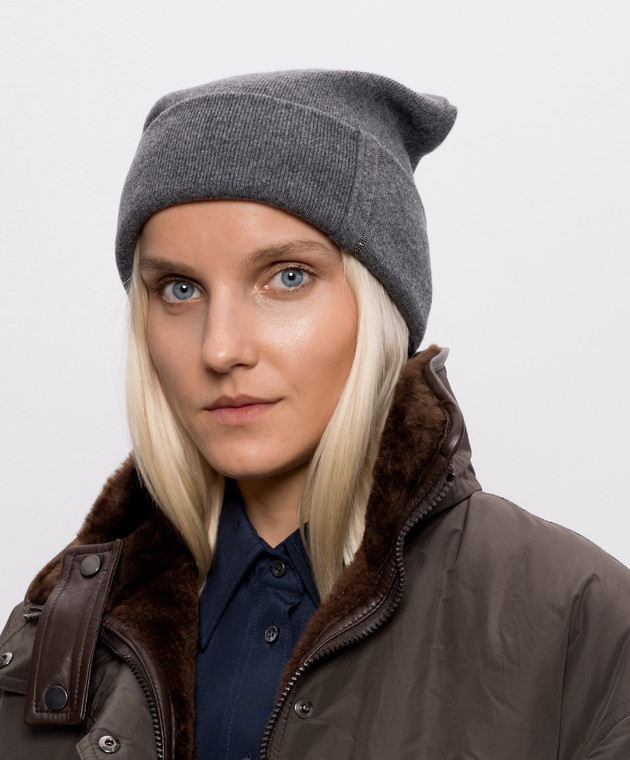 Brunello Cucinelli Серая шапка из кашемира с цепочкой мониль M12163199 изображение 2
