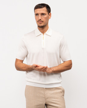 Stefano Ricci Біле поло із шовку з вишивкою монограми логотипа K616215P31F26101