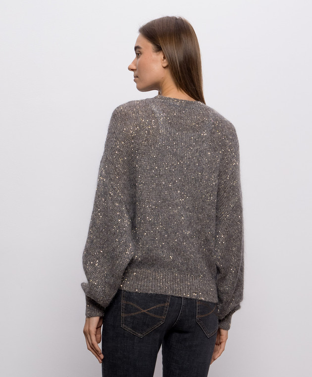Brunello Cucinelli Серый свитер с шерстью альпаки в пайетке MMS579700P изображение 4